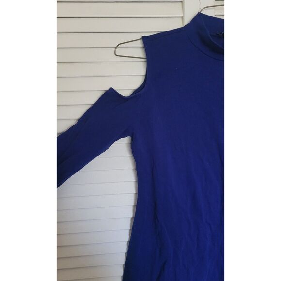 Forever 21 Blue Long Sleeve Cold Shoulder Turtleneck Top Large - Picture 3 of 5